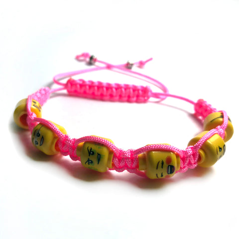 Shamballa Bracelet (pink ladies faces)made using Up-cycled LEGO® pieces