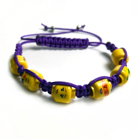 Shamballa Bracelet (purple ladies faces) made using up-cycled LEGO® pieces