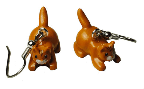 Brown Cat Earrings (crouching) made using up-cycled LEGO® pieces