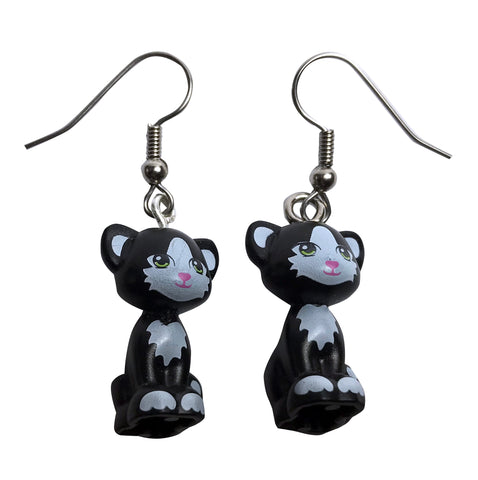 Sitting Cat Earrings (black and white) made using up-cycled LEGO® pieces