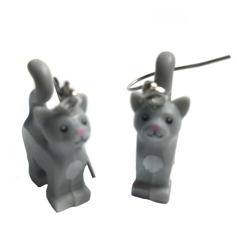 Standing Cat Earrings (Grey) made using up-cycled LEGO® pieces