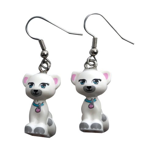 Cat Sitting Earrings (white) made using up-cycled LEGO® pieces