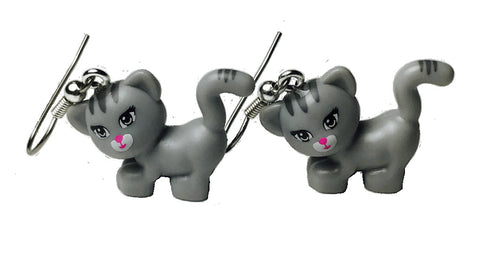 Cute Grey Cat Earrings made using up-cycled LEGO® pieces