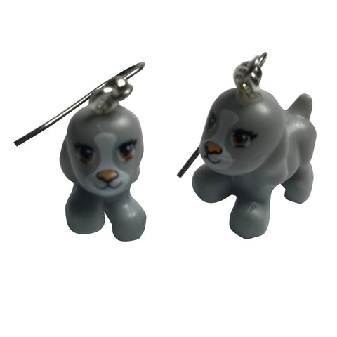 Puppy Earrings (Grey) made using up-cycled LEGO® pieces