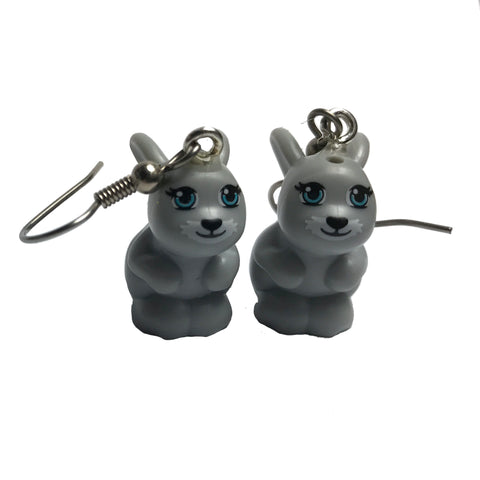 Rabbit Earrings (grey) made using up-cycled LEGO® pieces