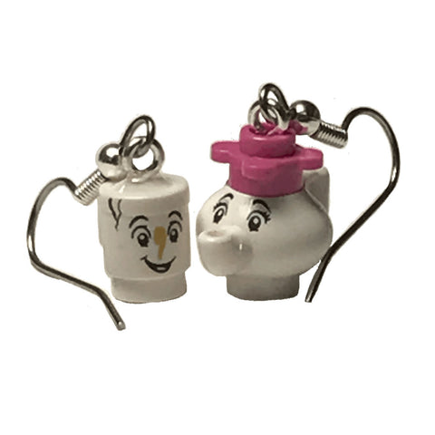Mrs Potts and Chip Earrings / Beauty and the Beast made using up-cycled LEGO® pieces