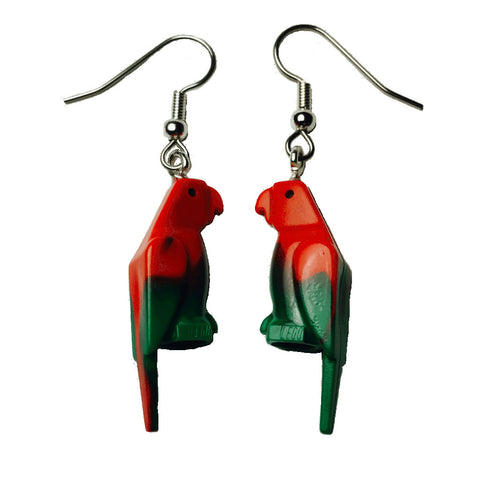 Parrot Earrings made using up-cycled LEGO® pieces