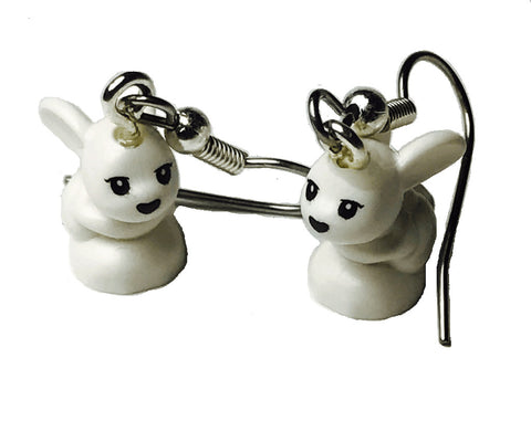 Rabbit Earrings (Small white) made using up-cycled LEGO® pieces