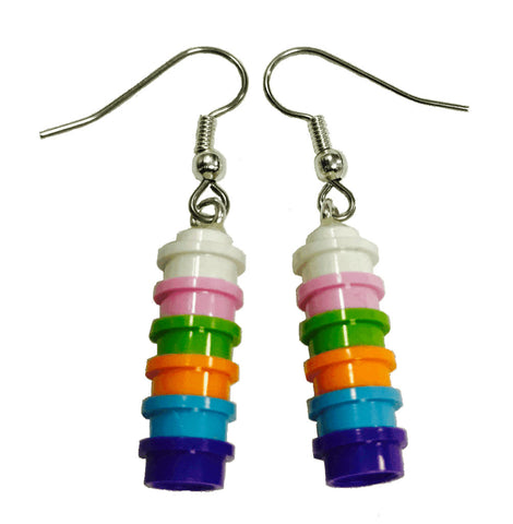 Rainbow Earrings (Round Pastel Opaque) made using up-cycled LEGO® pieces