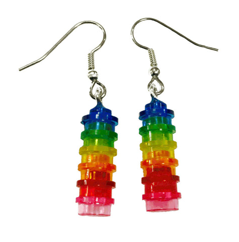 Rainbow Earrings (Round Transparent) made using up-cycled LEGO® pieces