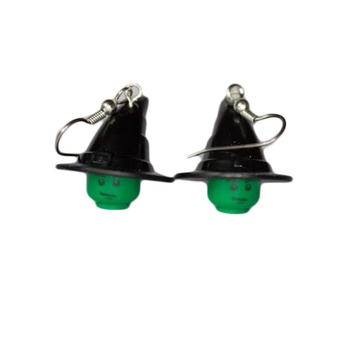 Green Witch Earrings made using up-cycled LEGO® pieces